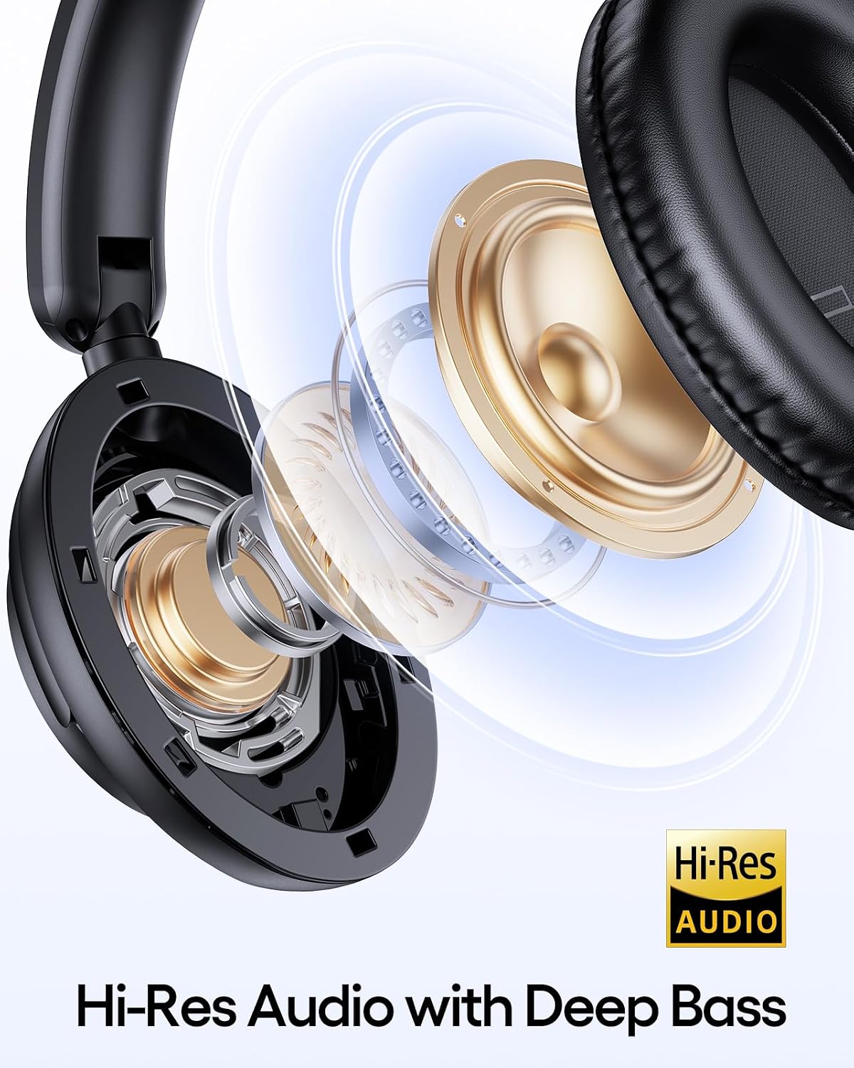 TAGRY Auriculares híbridos con cancelación activa de ruido, 100 horas de reproducción, inalámbricos, sobre la oreja, Bluetooth con carga rápida, audio de alta resolución