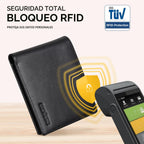 Cartera RUNBOX para Hombre de Cuero con Bloqueo RFID Bifold para Bolsillo Frontal