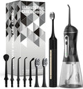 Combo de hilo dental y cepillo de dientes eléctrico, kit de limpieza oral 2-1, cepillo de dientes eléctrico sónico de 5 velocidades y irrigador de agua portátil de 4 velocidades para limpiar