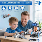 Kit de construcción de robot STEM RC 5 en 1, juego de construcción de aviones Fighter Jet con aplicación y control remoto de 2.4 GHz, juguetes de avión de combate transformables técnicos para niños de 6 7 8 9 10 11 12 + regalos de cumpleaños