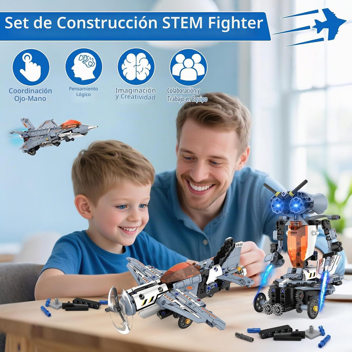 Kit de construcción de robot STEM RC 5 en 1, juego de construcción de aviones Fighter Jet con aplicación y control remoto de 2.4 GHz, juguetes de avión de combate transformables técnicos para niños de 6 7 8 9 10 11 12 + regalos de cumpleaños