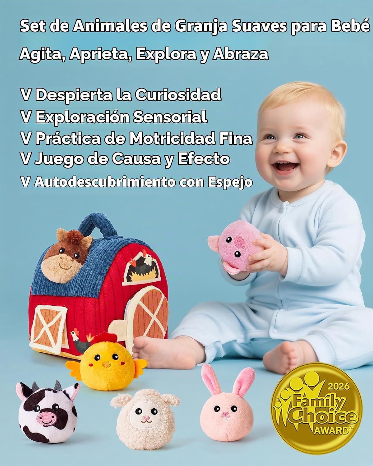 hahaland Juguetes para bebé 6-12 meses - Animales de granja de peluche sorpresa