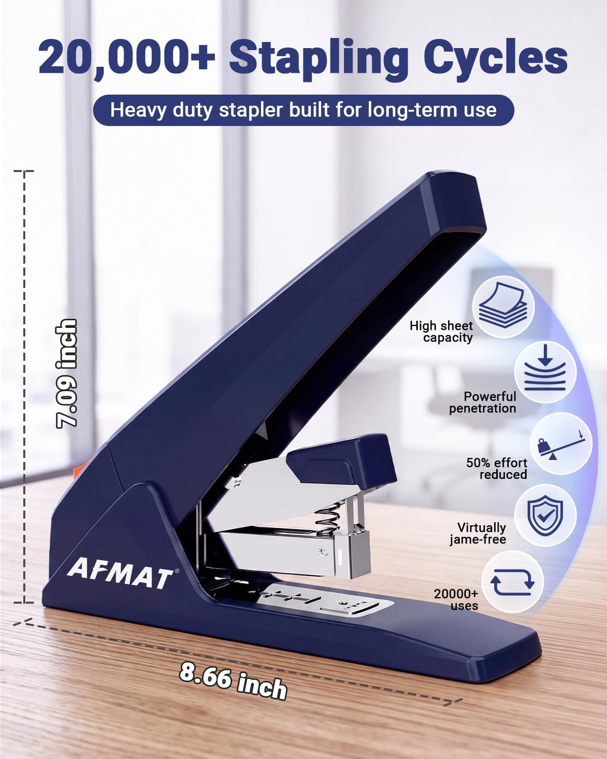 AFMAT Engrapadora resistente ES18 - 100 hojas, 50% menos esfuerzo, más de