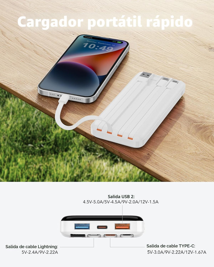 Charmast Cargador portátil de 20000mAh con cables incorporados, ban...