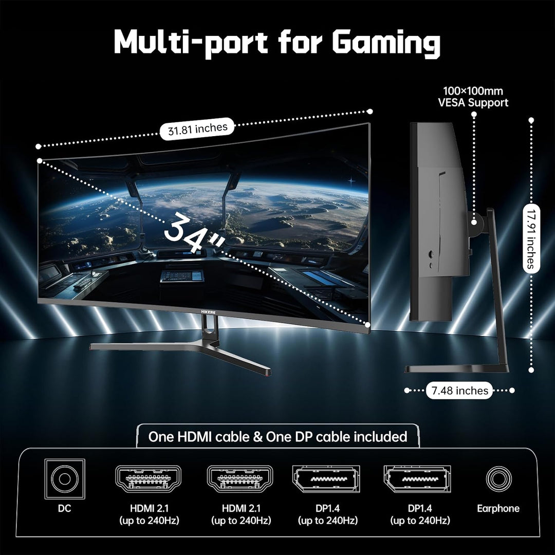 Hikers Monitor curvo UWQHD de 34 pulgadas para juegos de 240 Hz, mo...