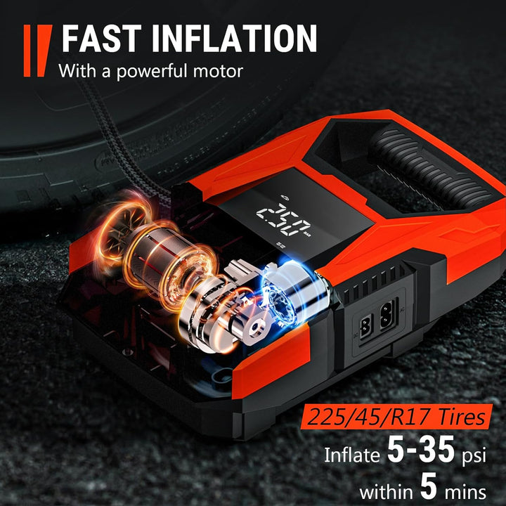 CARSUN Inflador de neumáticos de CA\/CC, compresor de aire portátil...