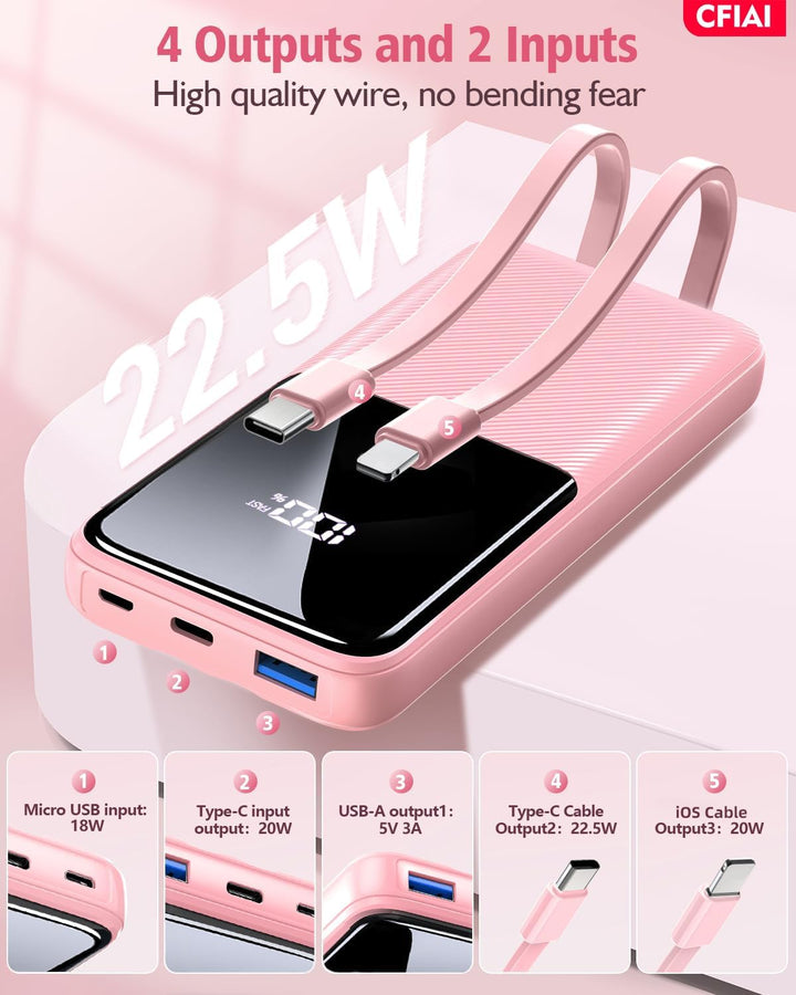 CFIAI Cargador Portátil Power Bank 20000mAh - Rojo Suave