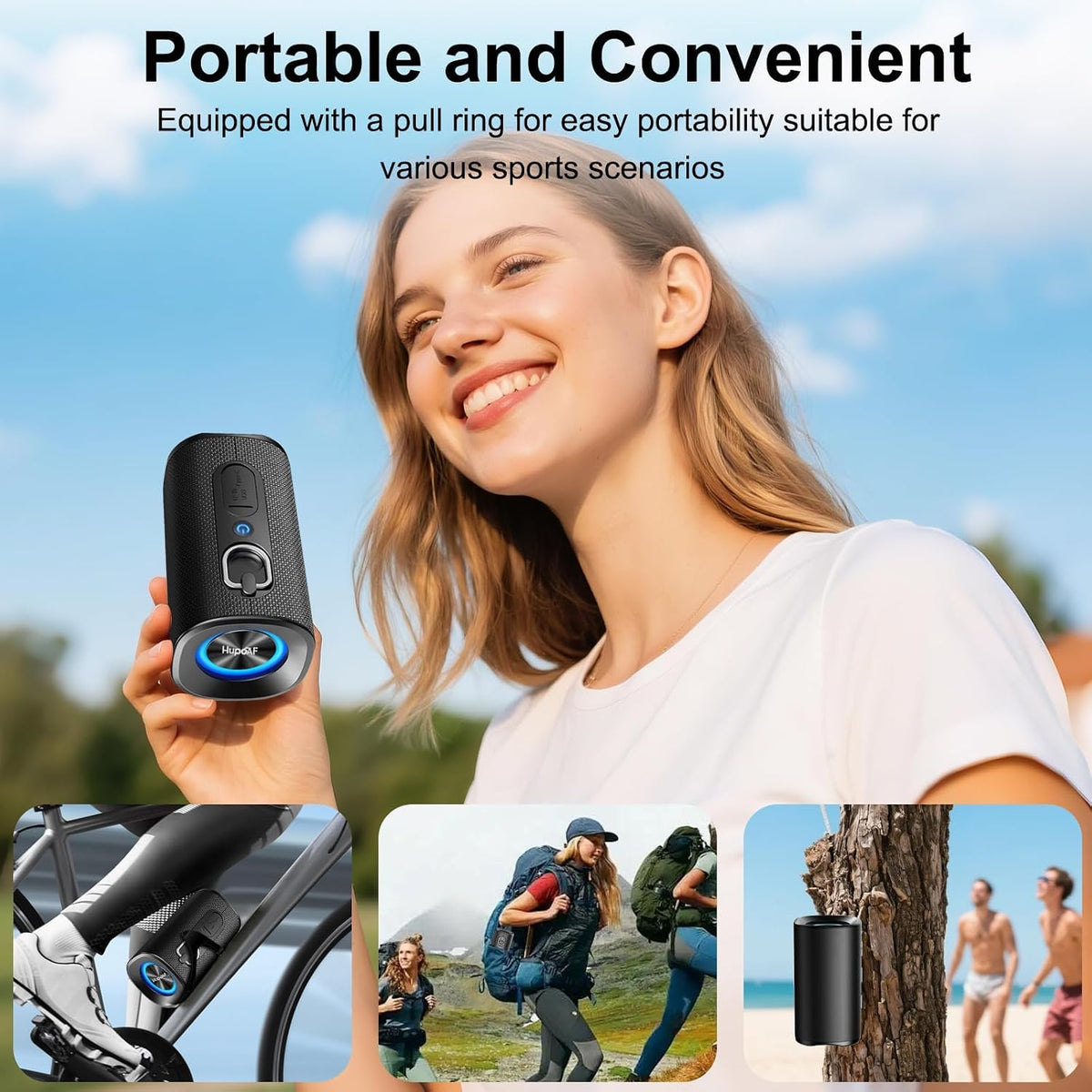 Hupoaf Altavoz Bluetooth, altavoz Bluetooth inalámbrico con graves profundos estéreo 3D de 30 W, llamada HD, luces RGB coloridas, tarjeta TF USB, emparejamiento TWS