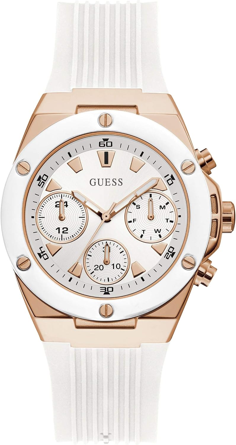 GUESS Reloj multifunción en tono oro rosa y blanco