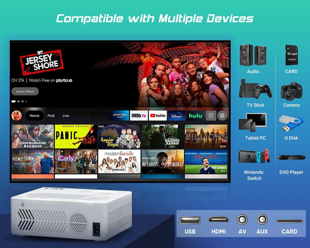 TMY - Proyector con WiFi y Bluetooth【pantalla de 80" incluida】P...