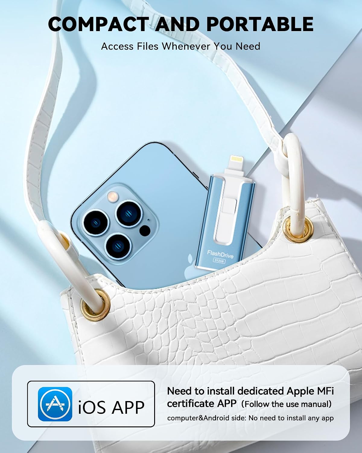 Unidad flash con certificación MFi para iPhone iPad de 512 GB, barr...