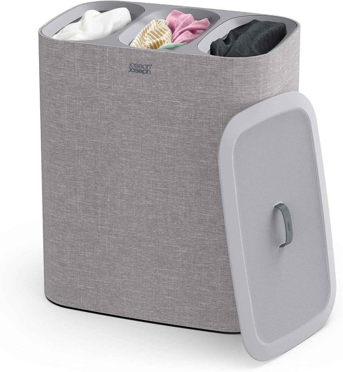 Joseph Joseph Tota Trio 90 litros/23.8 galones Cesta de lavandería con separación y tapa, 3 bolsas de lavado extraíbles con asas - Gris