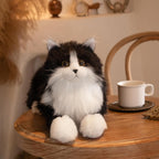 Chongker Animales de peluche hechos a mano con forma de gato realista para adultos, Negro y blanco