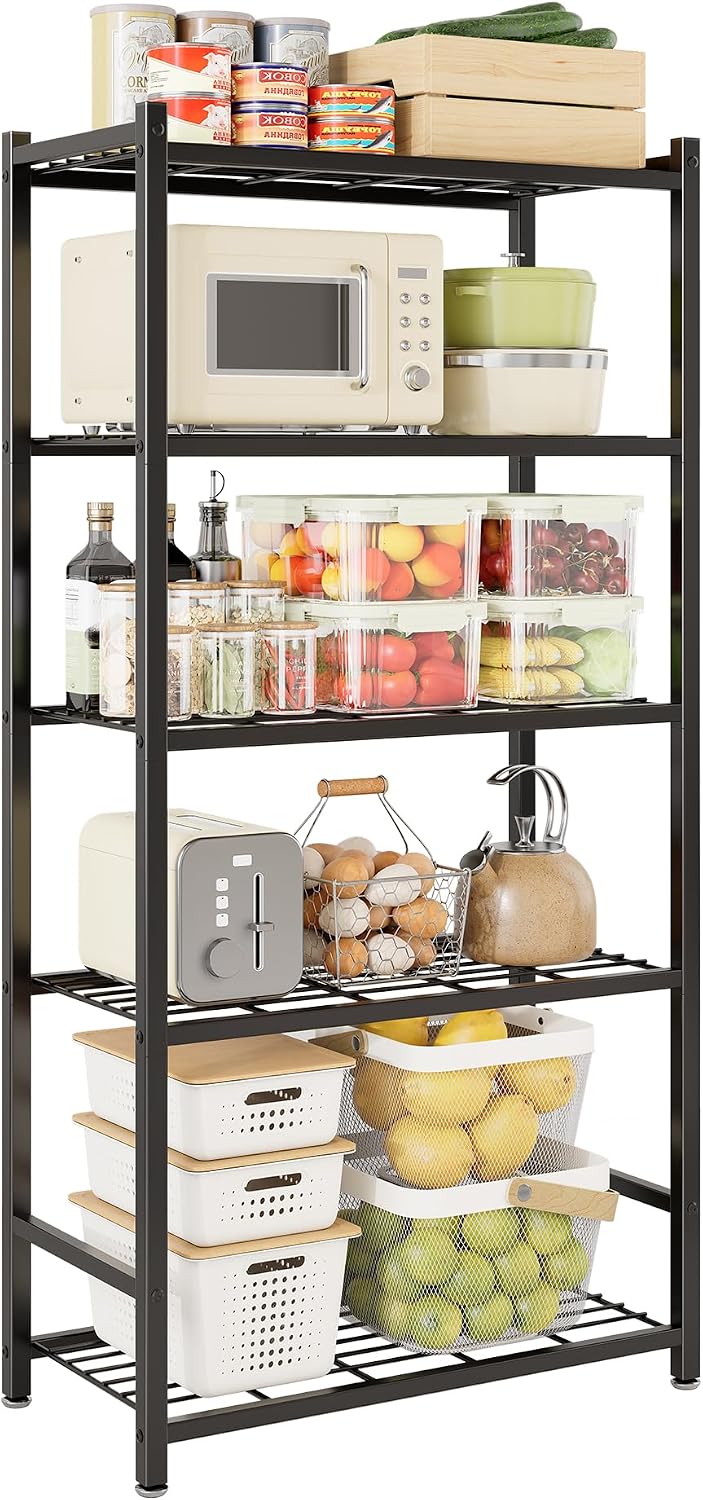 Estantes de almacenamiento, estantería de metal de 5 niveles con 120 libras por estante, pies niveladores, estante de almacenamiento para garaje, cocina, despensa, armario, 24 x 12.2 x 61.1