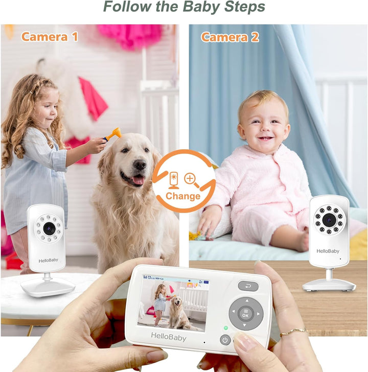 HelloBaby Monitor con 2 cámaras, pantalla de viaje portátil de 2.4...