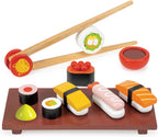 Mentari Juguetes – Juego de sushi – Juego de 11 piezas de comida de madera para niños – Incluye sushi, salsa de soja, wasabi y palillos – Fomenta el juego imaginativo, habilidades motoras finas