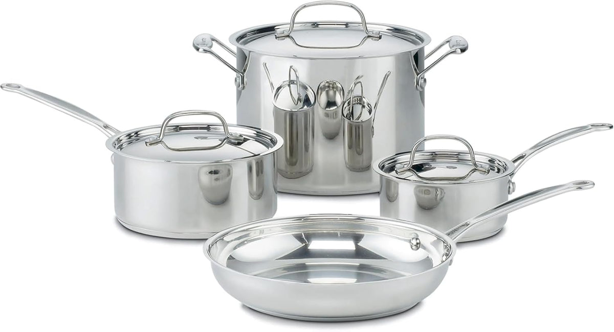 Cuisinart Chef's Classic 77-7P1 - Juego de ollas y sartenes de acero inoxidable, 7 piezas, 77-7P1