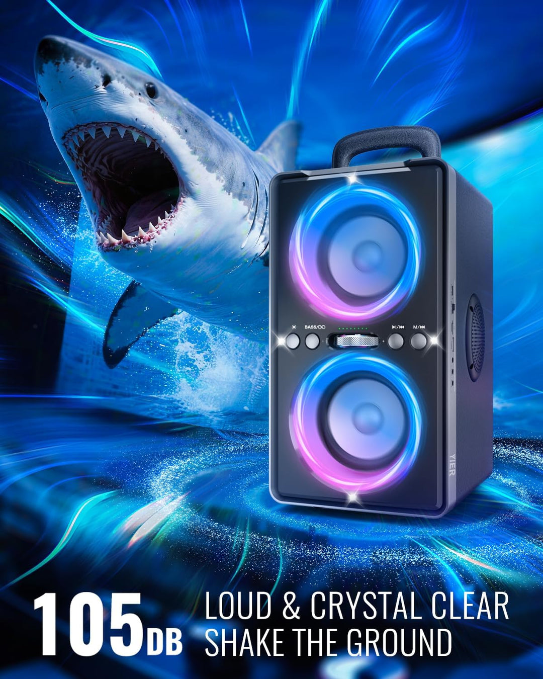 YIER Altavoz Bluetooth, altavoz de fiesta de pico de 240 W con grav...