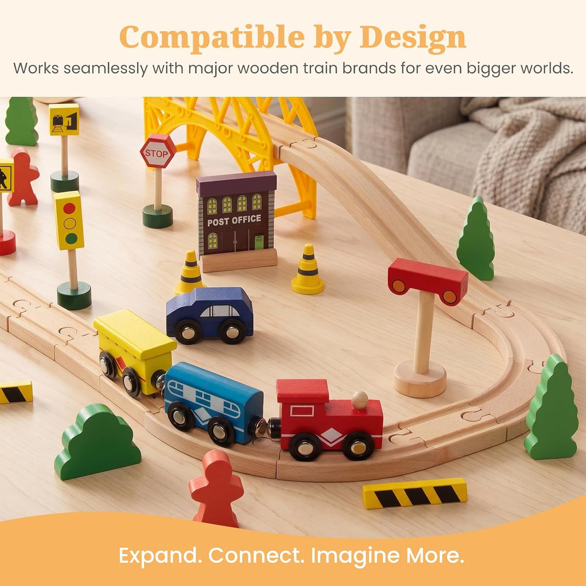 Juego de tren de 60 piezas para niños de 3 años, vías de juego de tren de madera de doble cara para niños pequeños, compatible con Brio, Thomas, Melissa y Doug, juguetes de tren de madera para niños y