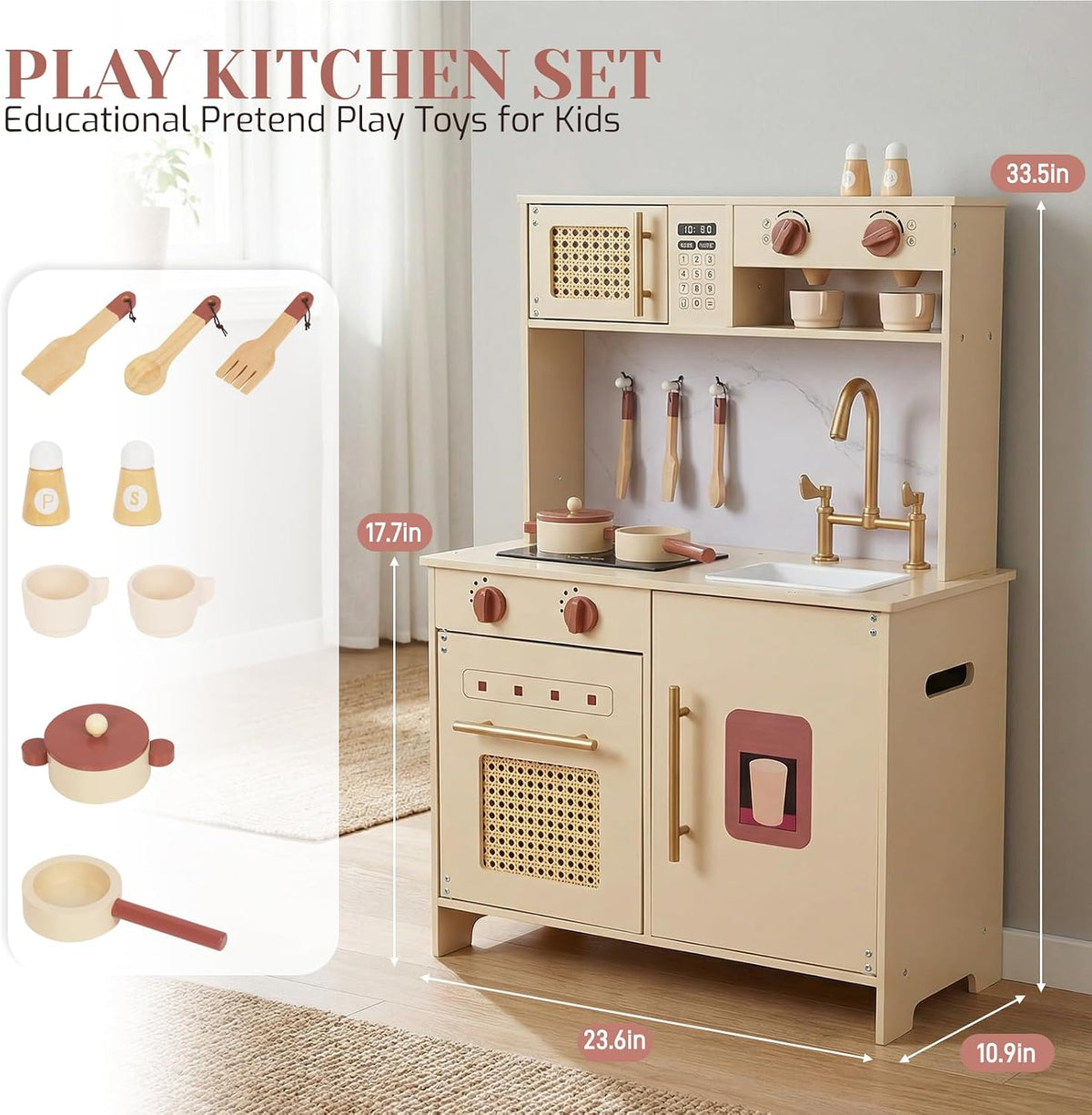 Juego de cocina de madera para niños de 3 años, juego de