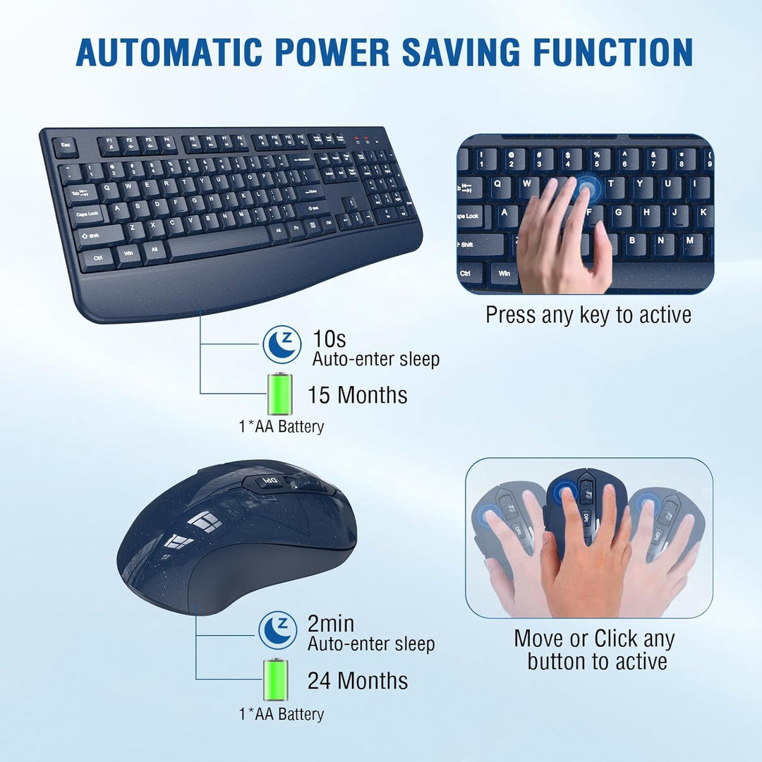 Combo de teclado y mouse inalámbricos de tamaño completo 2.4 GHz co...