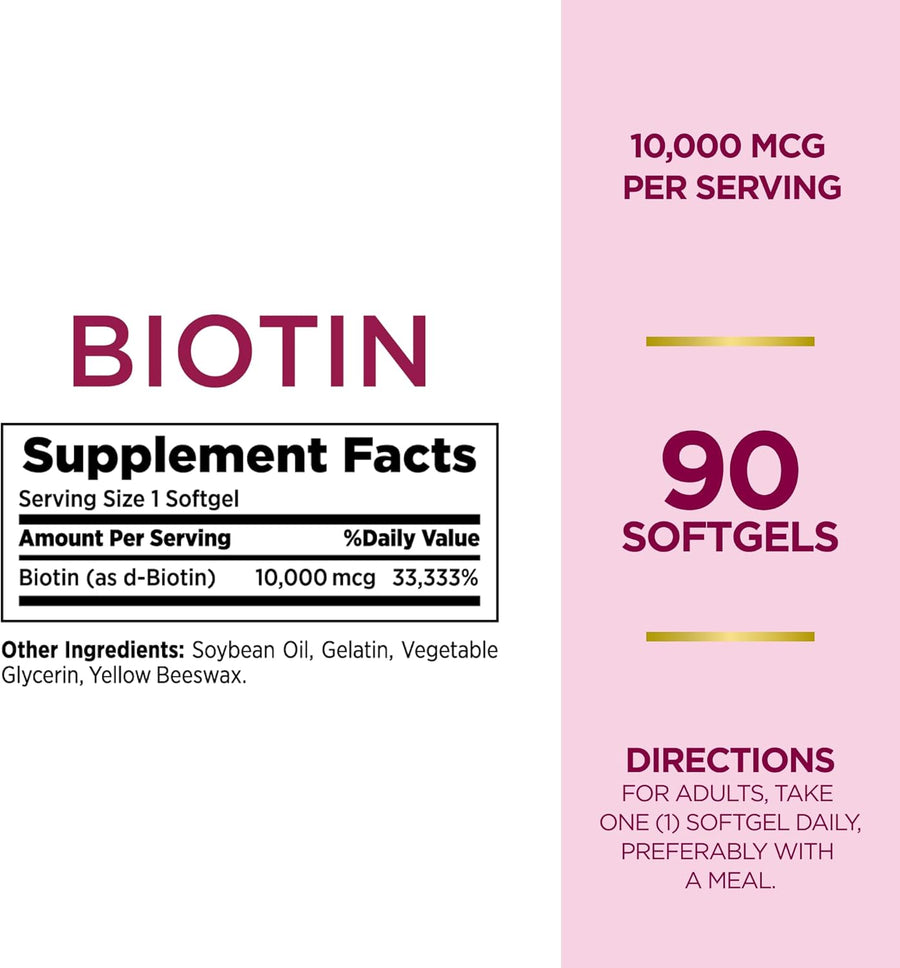 Nature's Bounty - Suplemento de biotina de 10000 mcg, apoya la...