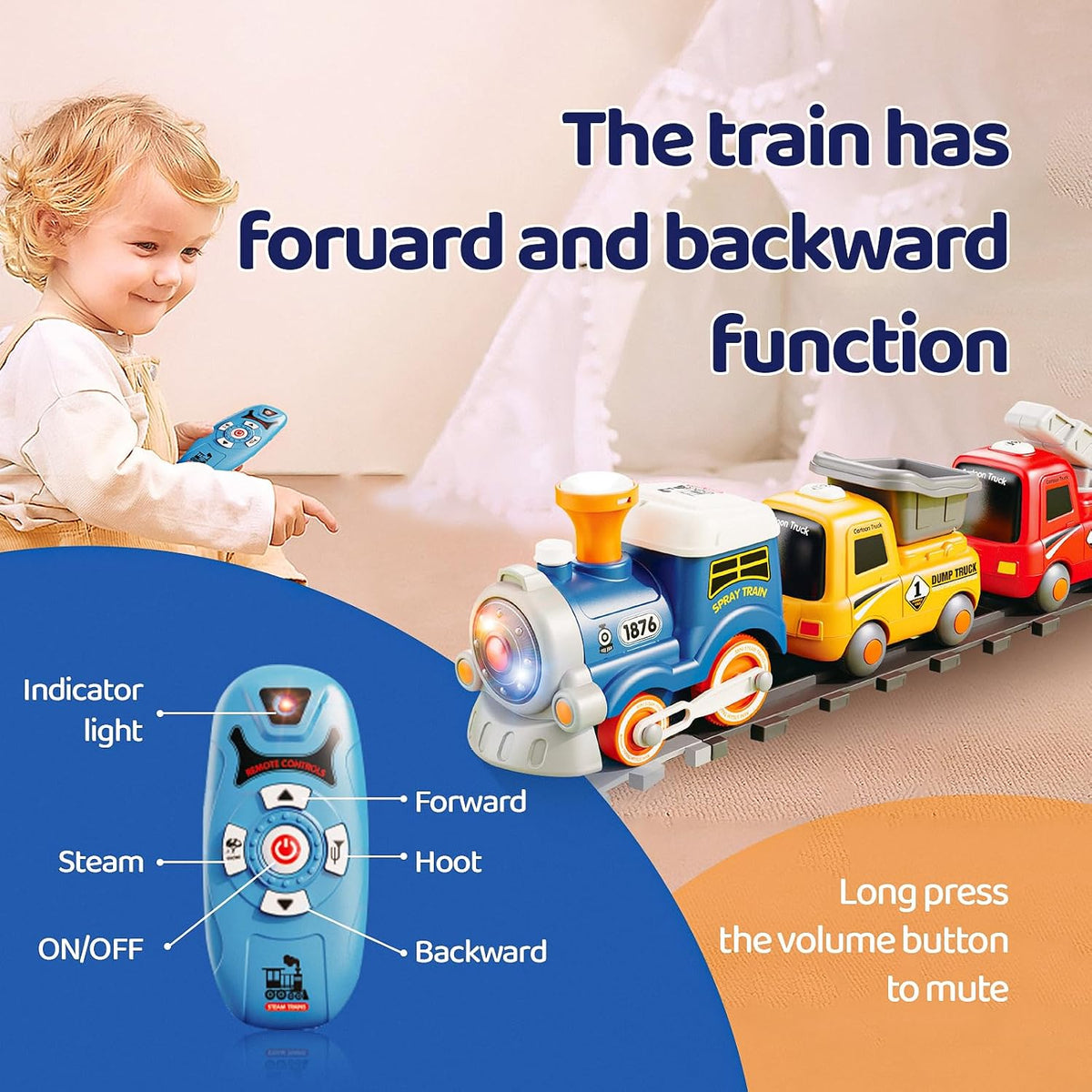 Juguete de tren de control remoto para niños, trenes de iluminación y