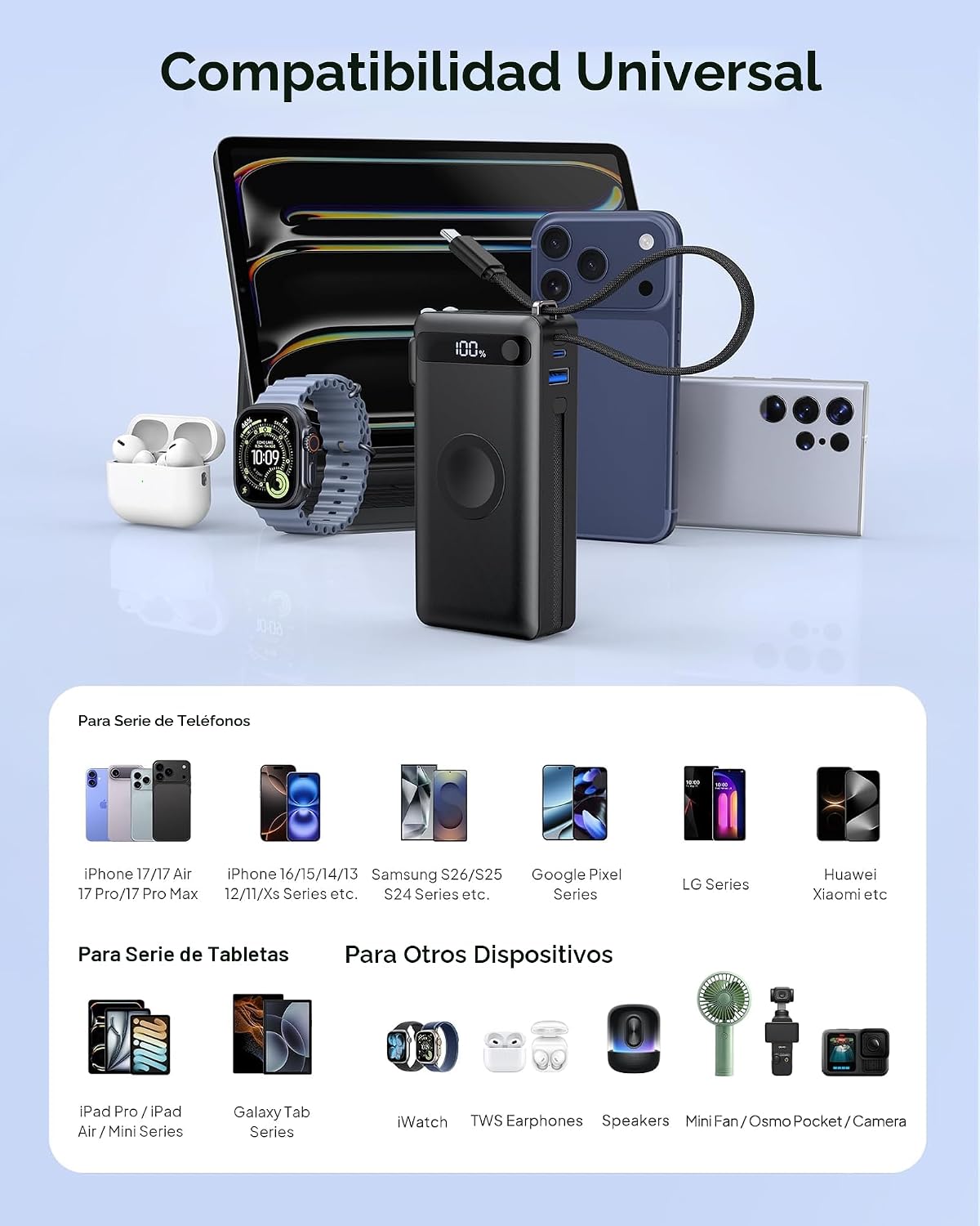 Cargador portátil nano 5 en 1 para iPhone y Apple Watch, cargador p...