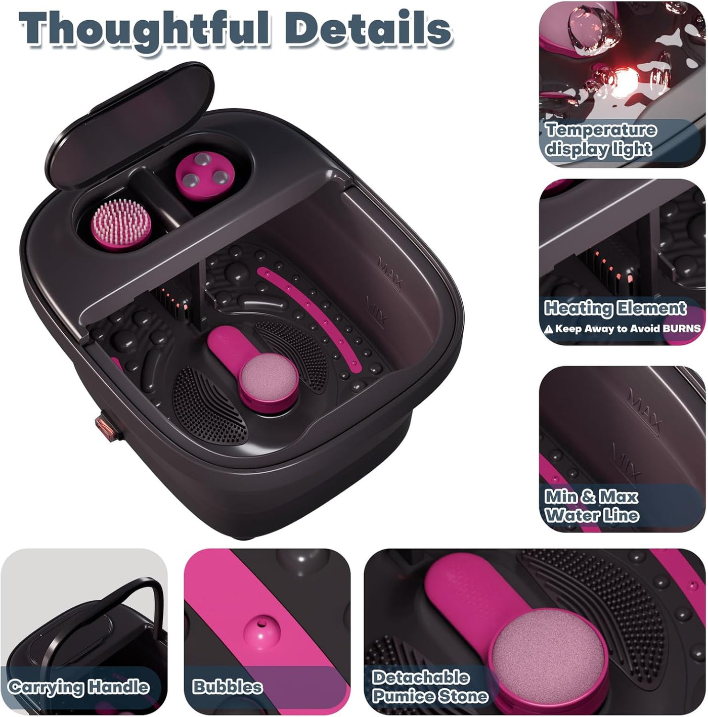 Aqvesane Lavabo Plegable para los Pies, Masajeador de Baño de Spa c...