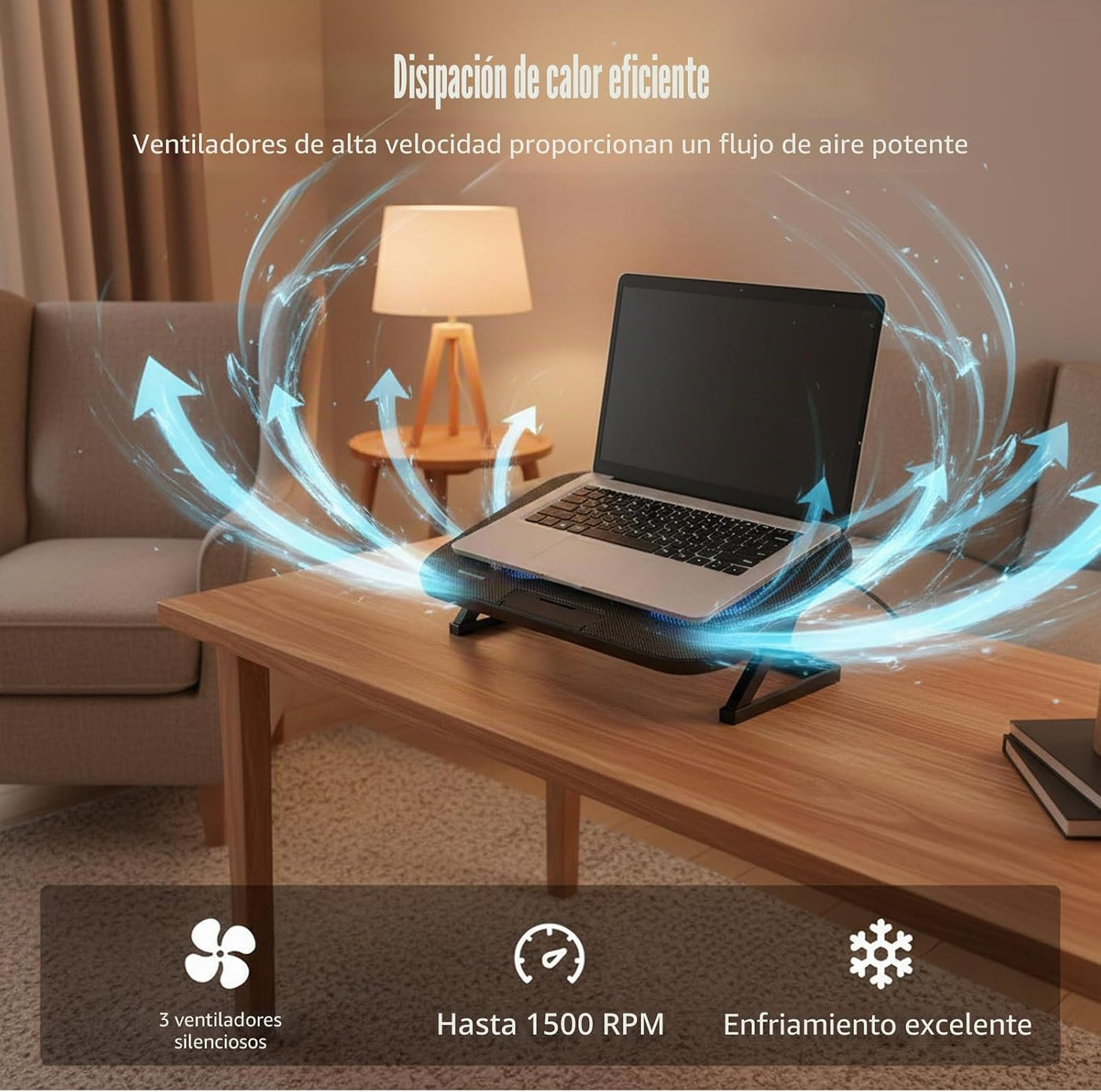 Almohadilla de refrigeración para laptop con 3 ventiladores silenci...