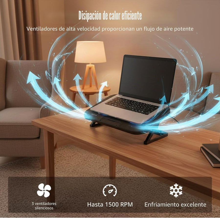 Almohadilla de refrigeración para laptop con 3 ventiladores silenci...