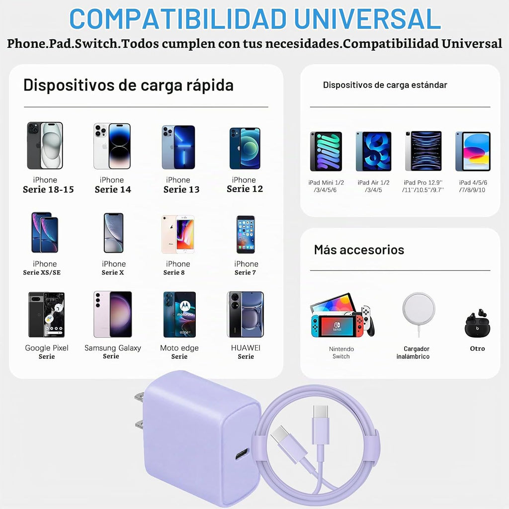 iPhone 18 17 16 15 Cargador Carga Rápida 3Pack Cargador USB C Type C
