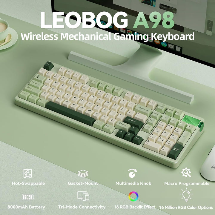 CORBOBO LEOBOG A98-96% Teclado mecánico inalámbrico, trimodo BT5.0\...