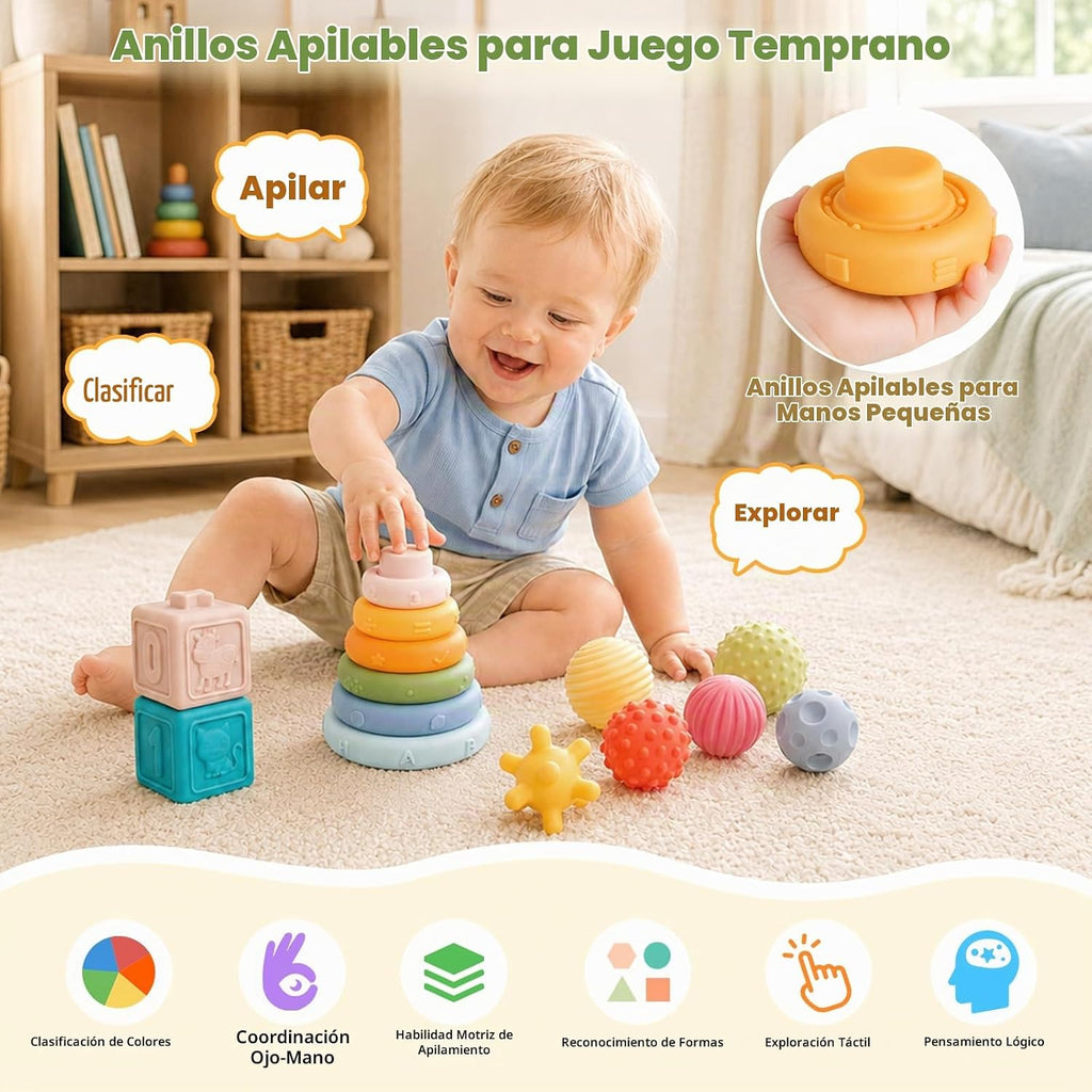 Weilim Montessori - Juguetes para bebé, 3 en 1, bloques apilables suaves