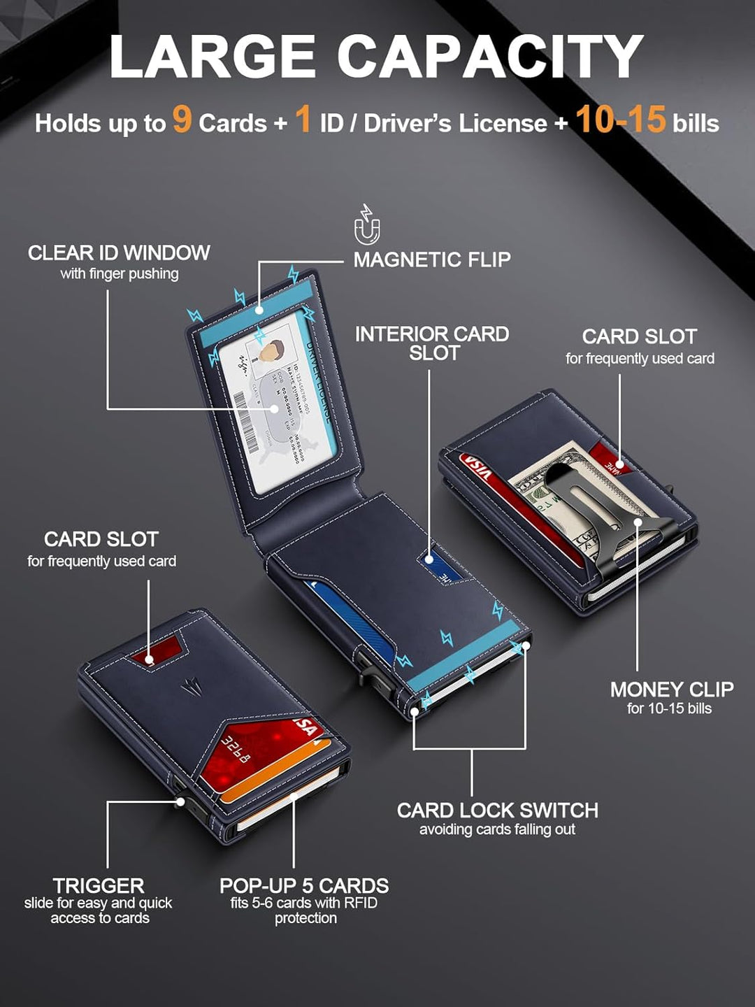 Ruiici Cartera para hombre, delgada y minimalista con clip para din...