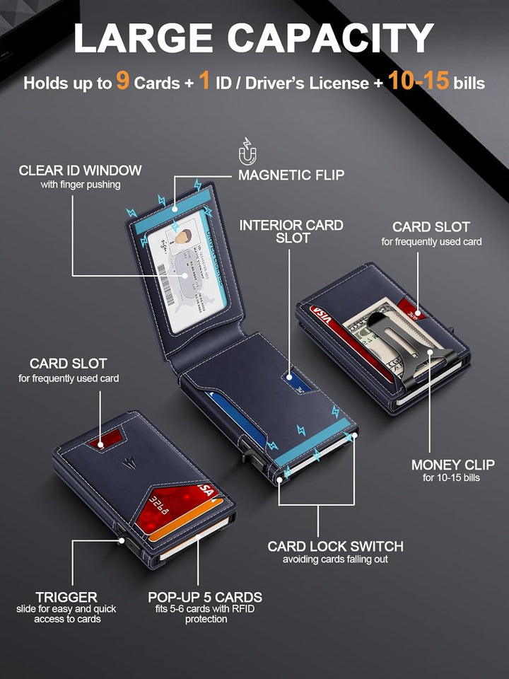 Ruiici Cartera para hombre, delgada y minimalista con clip para din...