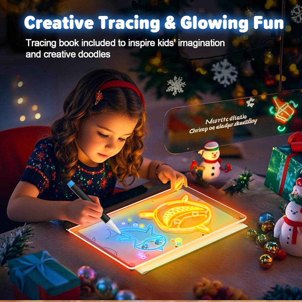 Geokay 16" Rechargeable LED Drawing Board, 9-Color Light Modes, Neon Art Dry Erase Light Up Doodle Glow Pad con Built-en Stand, Sketching Gift Toy para Kids/Girls/Teens, 7 Markers & Tracing Book