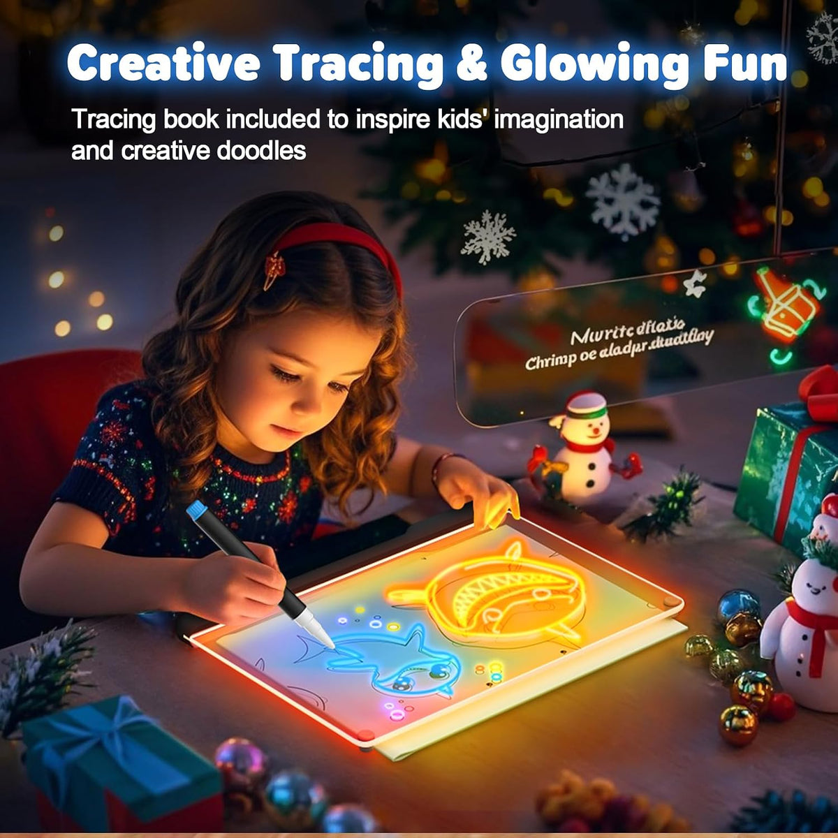 Geokay 16" Rechargeable LED Drawing Board, 9-Color Light Modes, Neon Art Dry Erase Light Up Doodle Glow Pad con Built-en Stand, Sketching Gift Toy para Kids/Girls/Teens, 7 Markers & Tracing Book