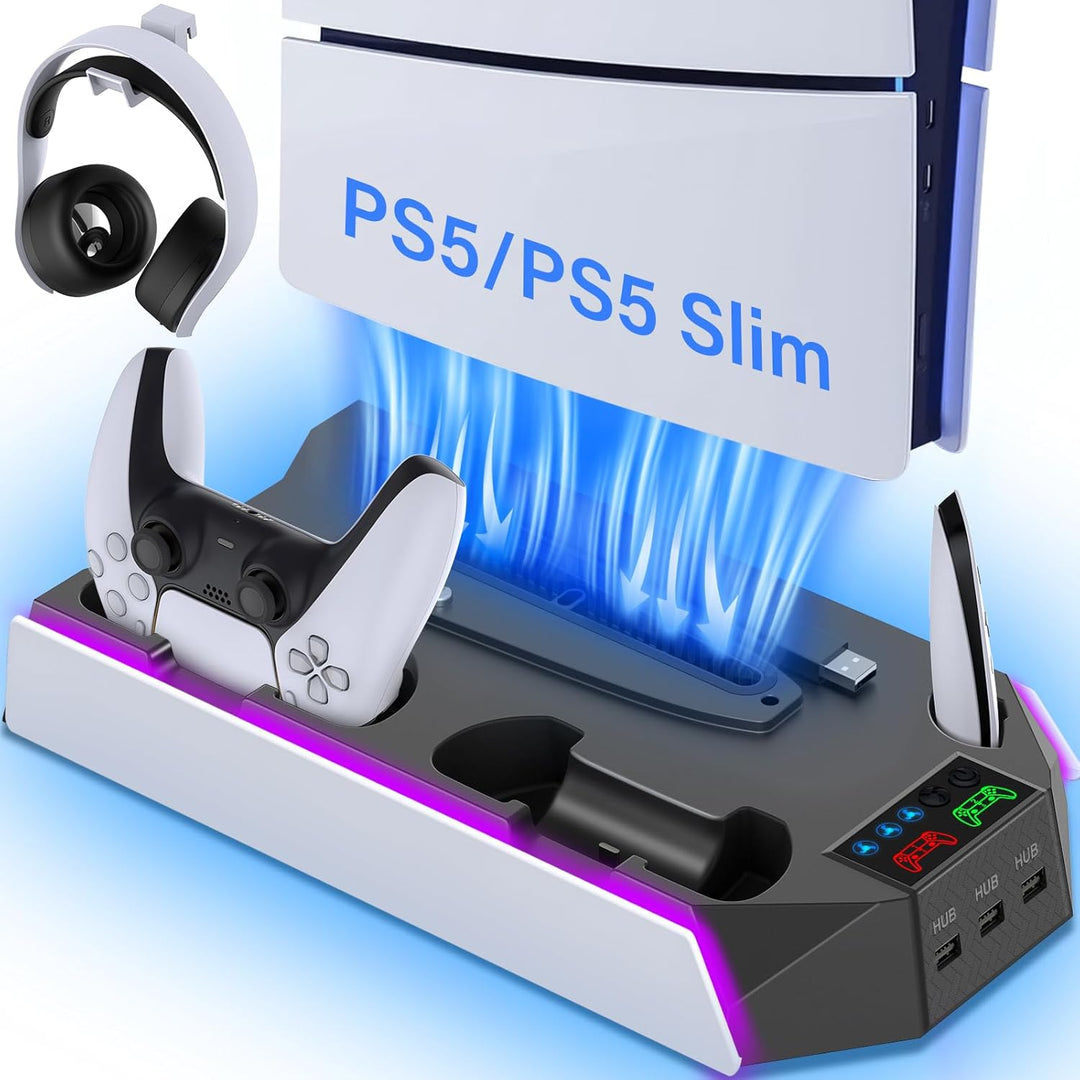 Estación de refrigeración PS5 \/ PS5 Slim con soporte LED y estació...