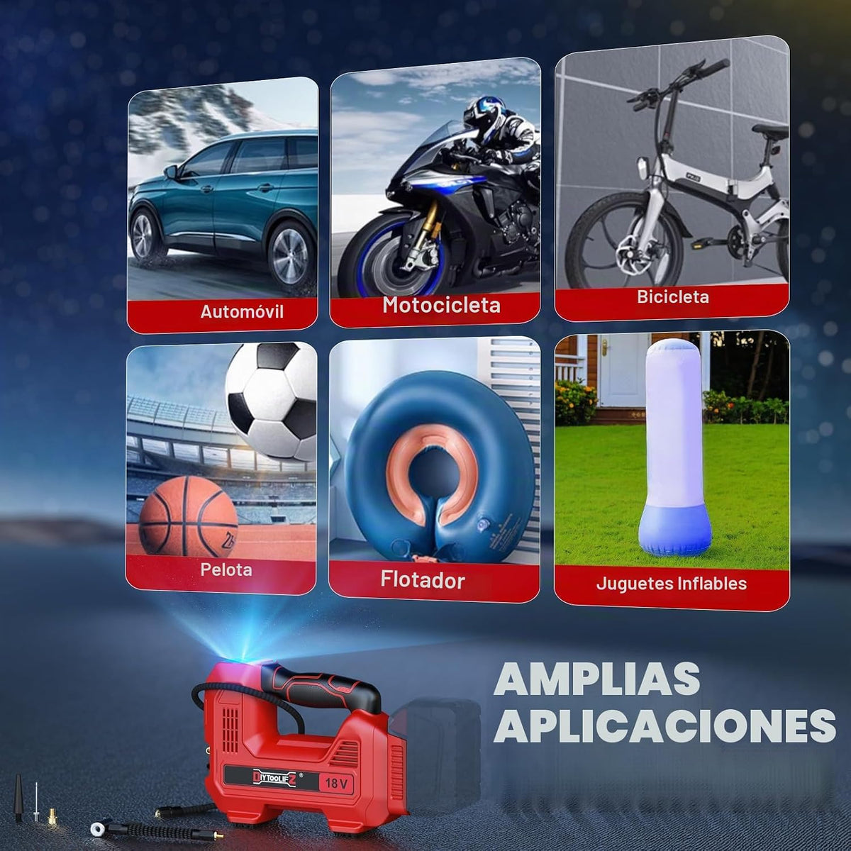 DIYtoolifz Inflador de neumáticos inalámbrico de 160 PSI compatible con compresor de aire Milwaukee de 18 V, bomba de aire portátil de apagado automático, luz LED, medidor de presión digital para automóviles, motocicletas y bicicletas (solo herramienta)