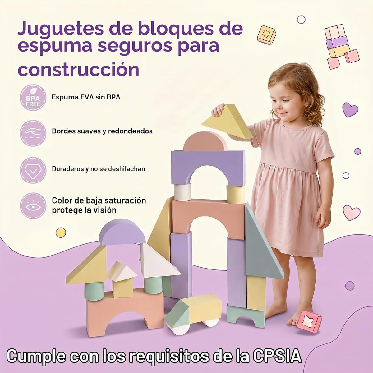 Bloques grandes de espuma de construcción para niños pequeños, juego de bloques de construcción de espuma EVA apilables, no tóxico, lavable, juguetes de construcción de aprendizaje temprano y regalos para niños y niñas (rosa, piezas, 30)