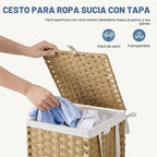 DUMOS Cesta de lavandería con tapa, cestas de mimbre de 65L, color amarillo