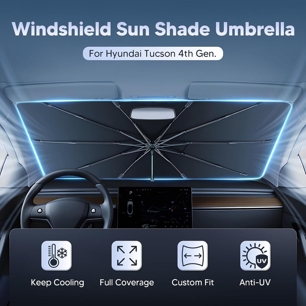 Autorder Parasol Sombrilla para Parabrisas para Accesorios Hyundai Tucson 2022-2026, Material de Cristal de Hielo Mejorado, Sombrilla de Fácil Instalación para Parabrisas de Automóvil, 100% Bloqueo