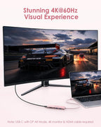 LENTION Hub USB C 7 en 1, cable de 1 pie, 4K @60Hz, 100W PD, A y C