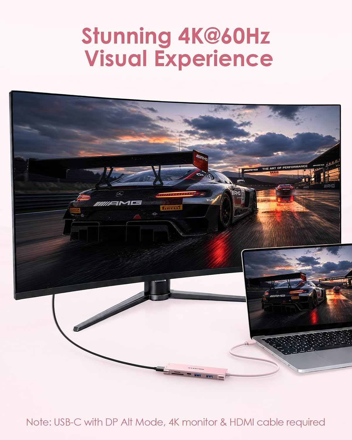 LENTION Hub USB C 7 en 1, cable de 1 pie, 4K @60Hz, 100W PD, A y C