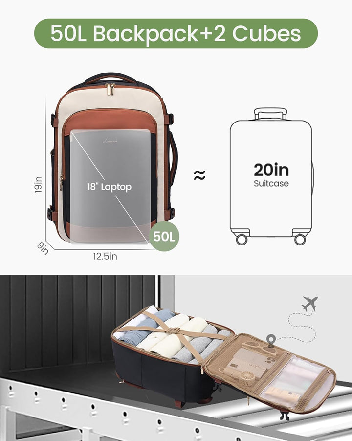 LOVEVOOK Mochila de viaje de 40 L para mujeres y hombres, mochila d...