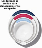 OXO, juego de 3 cuencos para mezclar de plástico Good Grips – Asas de Blueberry, Jam & Seltzer, 4.7 LITROS, Grande