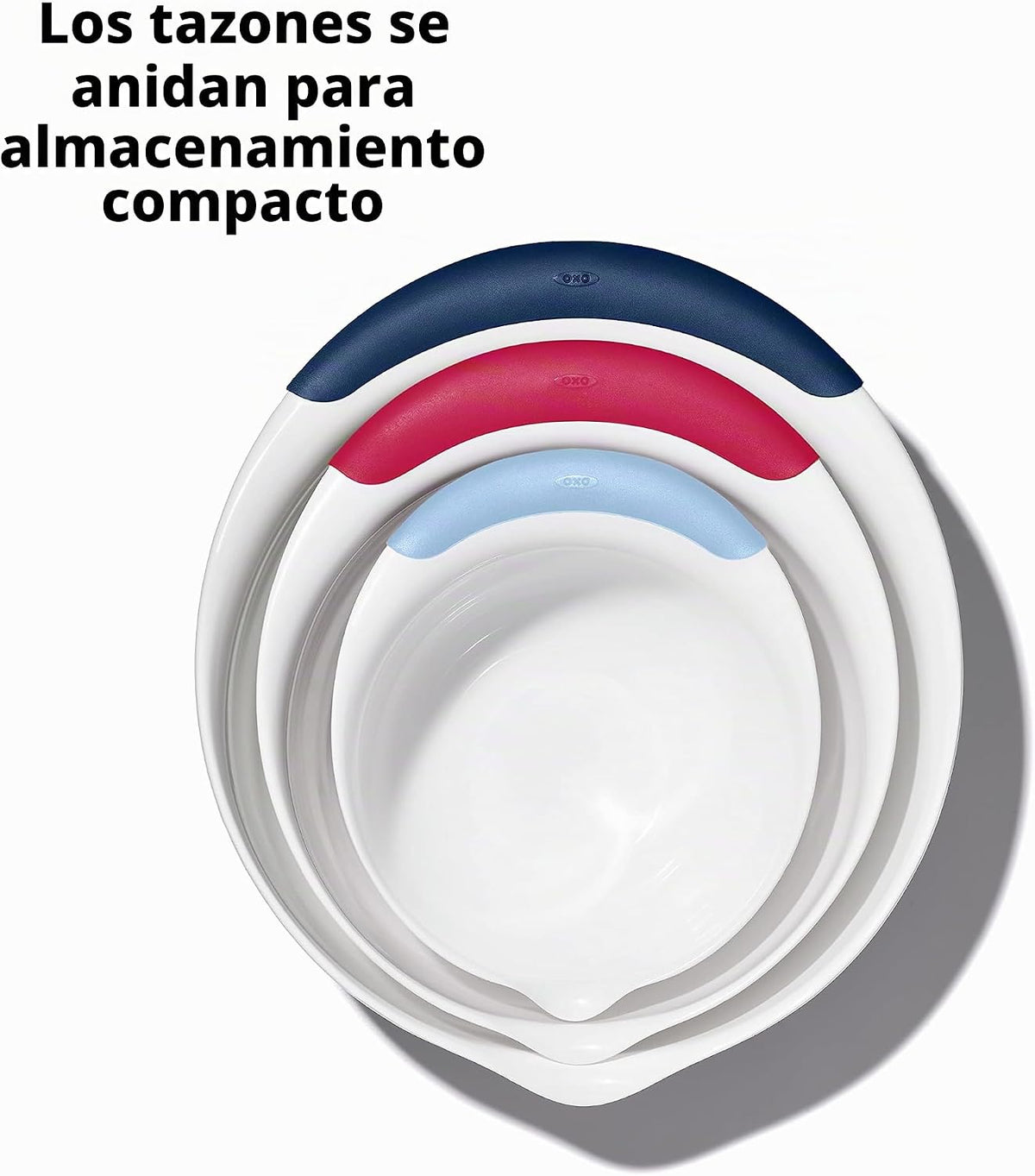 OXO, juego de 3 cuencos para mezclar de plástico Good Grips – Asas de Blueberry, Jam & Seltzer, 4.7 LITROS, Grande