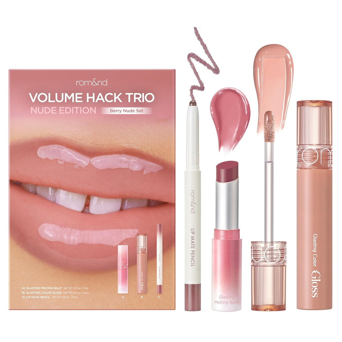 rom&amp;nd Volume Hack Trio Berry Nude Set | Kit de labios volumino...