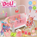 Juego de accesorios para cuna y cochecito de bebé con muñeca de bebé de 11 pulgadas
